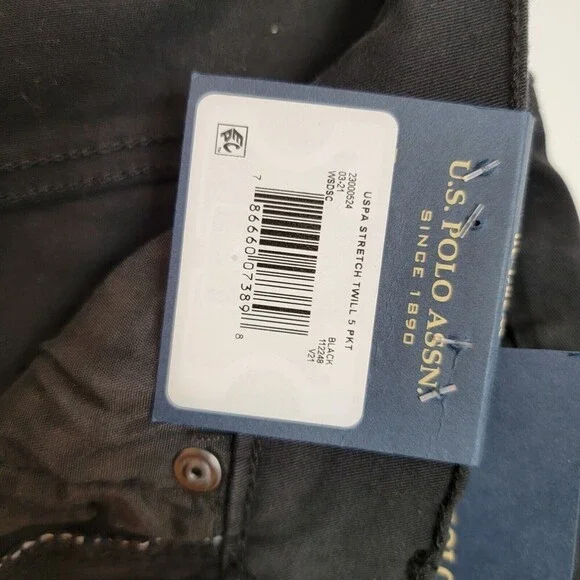 U.S. Polo Assn Jeans Men’s W28/L30 Black Slim Straight Stretch Twill Pants